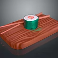 Wooden Side Table With Wood Grain Surface And Green Cylindrical Object Chopsticks