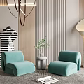 Turquoise Casual Sofa Set In Modern Interior With Striped Backdrop Floor Lamp And Green Plant