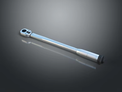 Silver Metal Torque Wrench Hardware Tool With Long Handle And Reflective Surface 3d model