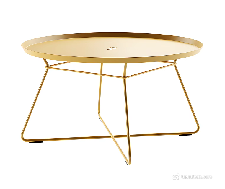 Modern Round Golden Dining Table With Sturdy Geometric Metal Frame Structure 3d model
