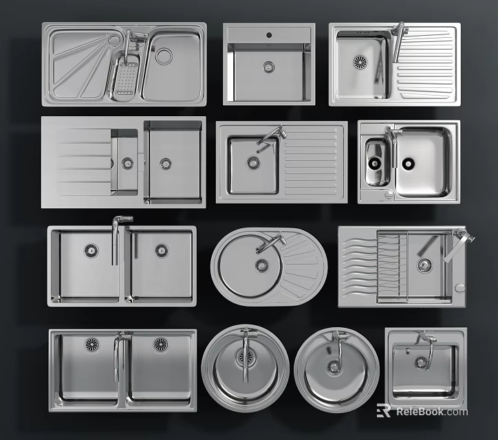 Various Styles of Stainless Steel Kitchen Sinks for Modern Kitchen Use 3d model 