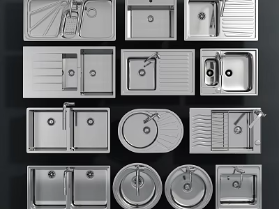 Various Styles of Stainless Steel Kitchen Sinks for Modern Kitchen Use 3d model