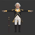 White Haired Gentleman Character In Black Coat With Yellow Trim And Walking Cane