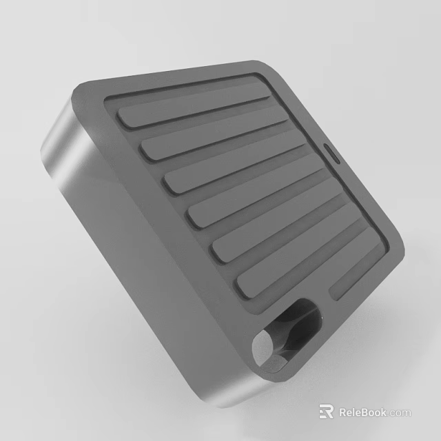 Gray Square Mechanical Component with Striped Surface and Circular Hole Design 3d model
