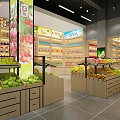 Bright Organized Supermarket Retail Store With Fresh Fruit Displays And Multiple Product Shelves