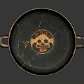Sculpted Carvings On Ancient Pottery Plate With Decorative Handles And Intricate Design