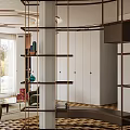 Modern Elegant Living And Dining Interior With Unique Circular Ceiling Light And Panoramic Outdoor Views