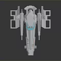 Futuristic Sci Fi Spaceship With Metallic Structure Sleek Design Multiple Wings And Blue Cockpit Accents