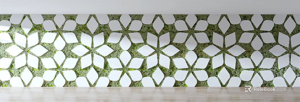 Living Plant Wall With White Geometric Patterns In Modern Indoor Design 3d model 