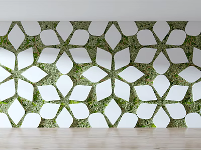 Living Plant Wall With White Geometric Patterns In Modern Indoor Design 3d model