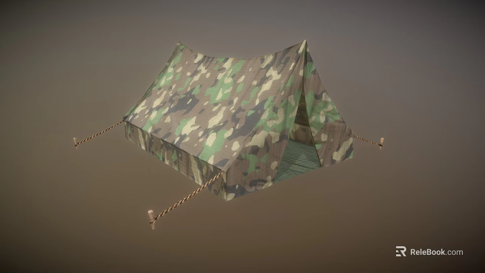 Camouflage Pattern Ceiling Drapery Canopy With Securing Ropes And Decorative Structure 3d model 