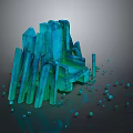 Abstract Blue Transparent Furniture Structure With Small Blue Cubes Around