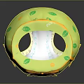Green Decorative Jar With Yellow Leaf Patterns Polka Dots And Orange Bow