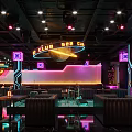 Modern Bar Interior With Neon Lights Moon Decor And Glowing Floor Tiles