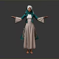 Child In Green Top And Beige Long Skirt With White Headscarf Arms Outstretched