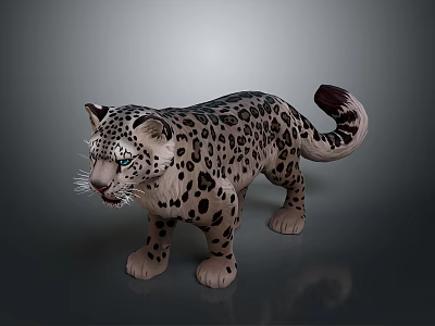 Detailed Snow Leopard Figurine With Black Spots And Lifelike Standing Pose 3d model