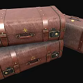 Vintage Leather Suitcases with Metal Buckles and Retro Design Stacked in Classic Arrangement