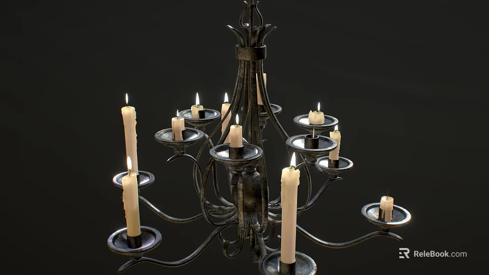 Vintage Iron Chandelier With Ornate Arms Multiple Candle Shaped Lights And Classic Design 3d model 