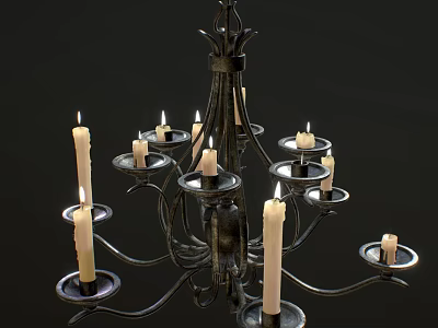 Vintage Iron Chandelier With Ornate Arms Multiple Candle Shaped Lights And Classic Design 3d model