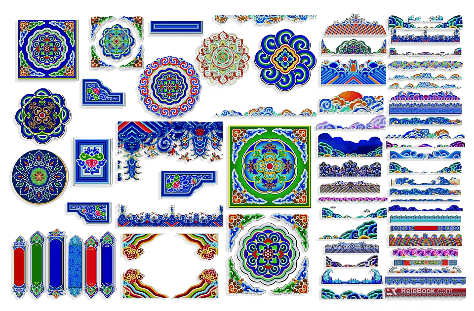 Colorful Traditional Wall Decor With Ornate Geometric Patterns And Floral Designs 3d model 
