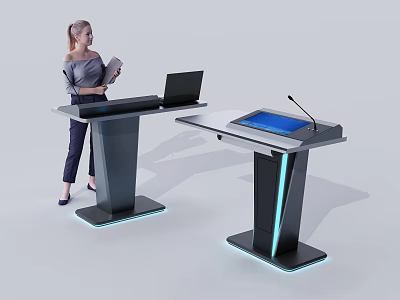 Modern Tech Integrated Podiums With Tablet Microphone Laptop And LED Lighting 3d model