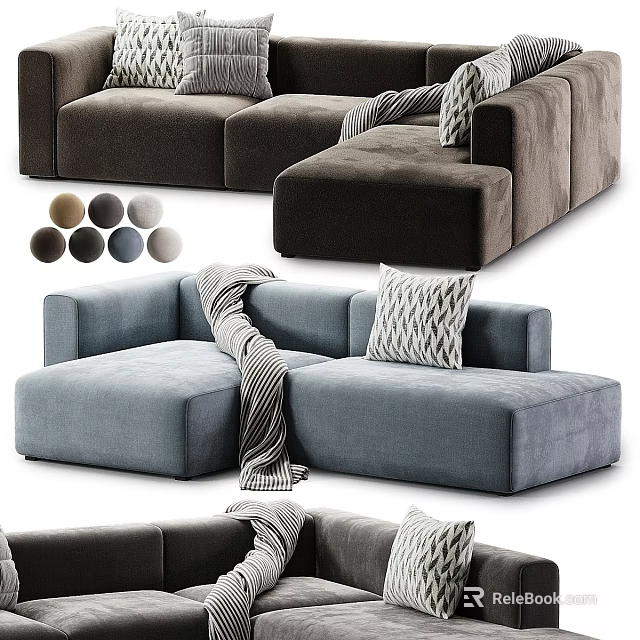 Modern Modular Velvet Sofa With Color Options Pillows And Throw Blanket 3d model