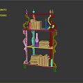 Classic Carved Wooden Bookcase With Shelves Stacked Books And Decorative Oil Lamp