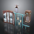 Traditional Chinese Decorative Scene With Folding Screen Birdcage Lanterns And Signboard