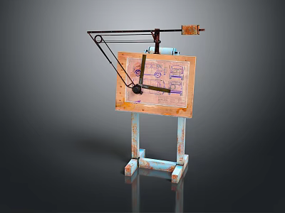 Wooden Drawing Board With Adjustable Metal Stand And Blueprint For Daily Art Supplies 3d model