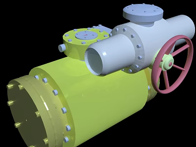 Heavy Duty Industrial Equipment with Yellow Cylindrical Body White Pipe Red Valve Handwheel and Flanges 3d model