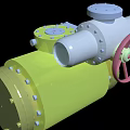 Heavy Duty Industrial Equipment with Yellow Cylindrical Body White Pipe Red Valve Handwheel and Flanges