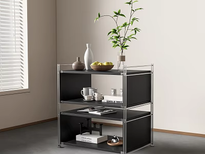 Modern Metal Frame Shelf Unit With Black Shelves For Home Decor And Storage 3d model