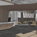 Modern Clubhouse Lobby Reception Design With Marble Countertop And Wooden Geometric Lines