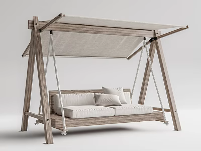 Wooden Outdoor Swing Chair With Canvas Canopy And Cushioned Seat Pillows 3d model