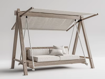 Wooden Outdoor Swing Chair With Canvas Canopy And Cushioned Seat Pillows 3d model