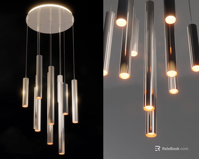 Modern Minimalist Chandelier With Multiple Hanging Cylindrical Tubes And Warm Lighting 3d model 