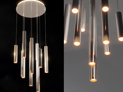 Modern Minimalist Chandelier With Multiple Hanging Cylindrical Tubes And Warm Lighting 3d model