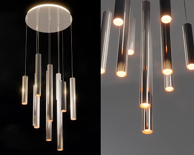 Modern Minimalist Chandelier With Multiple Hanging Cylindrical Tubes And Warm Lighting 3d model