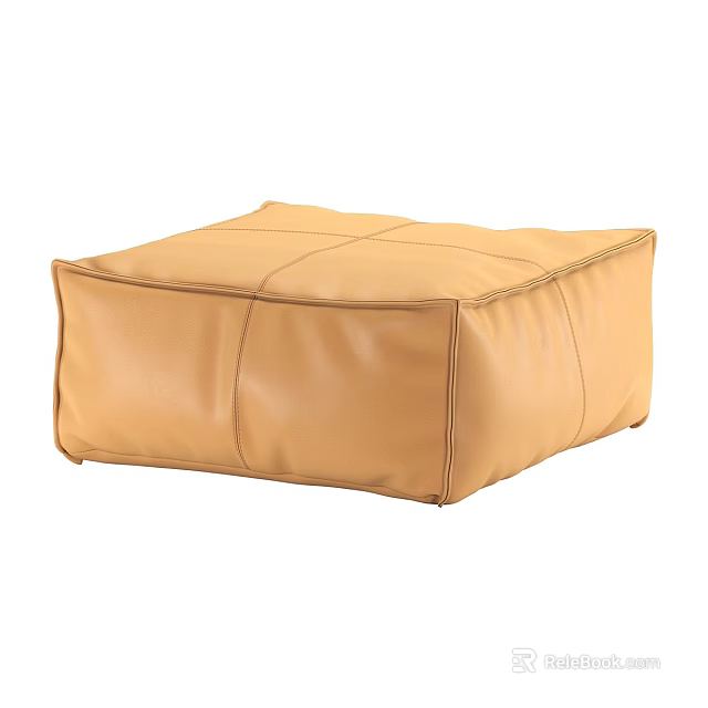 Modern Brown Leather Ottoman With Square Shape And Stitched Design Details 3d model 