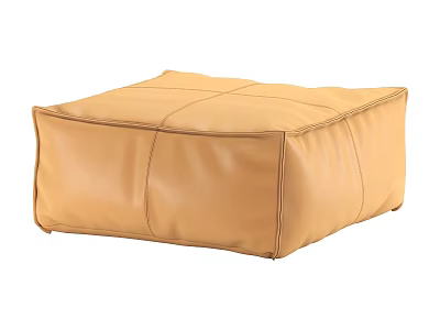 Modern Brown Leather Ottoman With Square Shape And Stitched Design Details 3d model