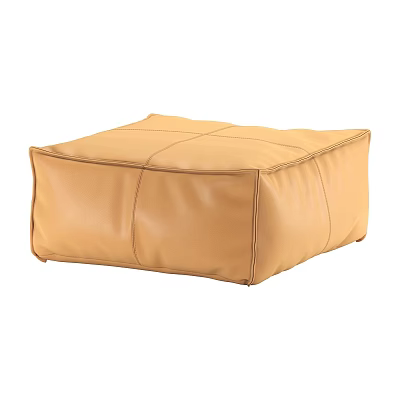Modern Brown Leather Ottoman With Square Shape And Stitched Design Details 3d model