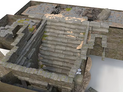 Modern Stone Staircase And Wall Design For Contemporary Outdoor Courtyard Space 3d model