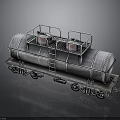 Metallic Tank Train Car With Top Platform Ladder And Red Signal Lights