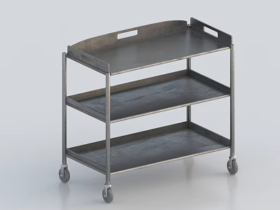 Industrial Style Metal Three Tier Rolling Cart With Storage Shelves And Wheels 3d model