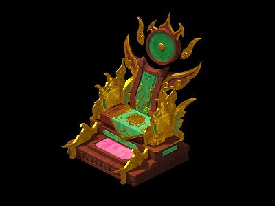Ornate Traditional Armchair With Golden Decorations Green Accents And Pink Cushion 3d model