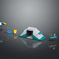 Camping Furniture Setup With Tent Umbrella Folding Chair And Table