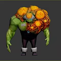 Muscular Green Skinned Creature With Orange Bulbous Growths Goggles And Dark Pants