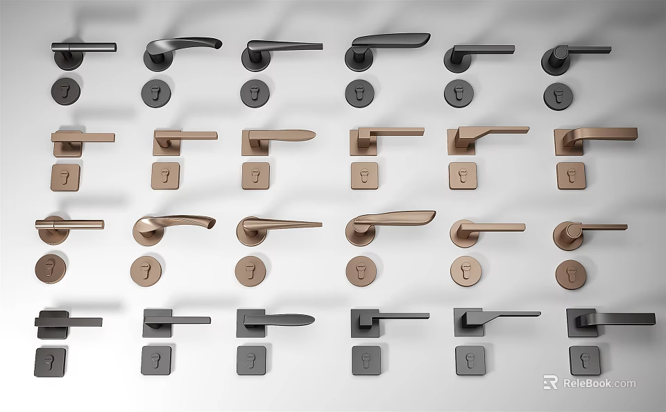 Stylish Modern Door Handles With Various Designs And Assorted Color Finishes 3d model 