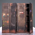 Rusty Metal Lockers With Colorful Stickers Graffiti And Open Compartments