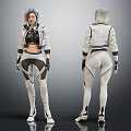 Sci Fi Character Design With White Black Futuristic Outfit Gray Short Hair Front Back Views 3d model